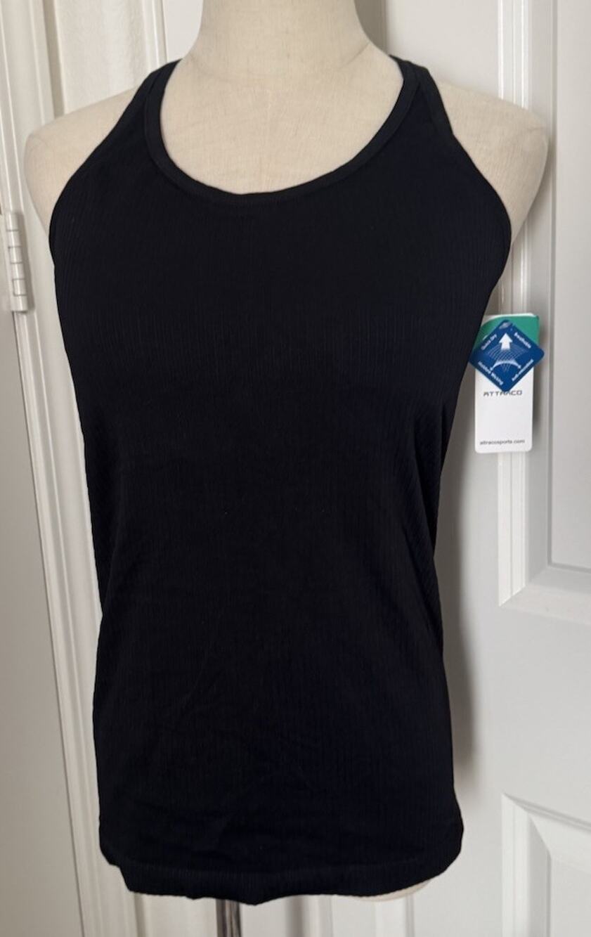 ATTRACO Women’s XL Black Racerback Tank Top Built In Padded Bra Athletic NWT
